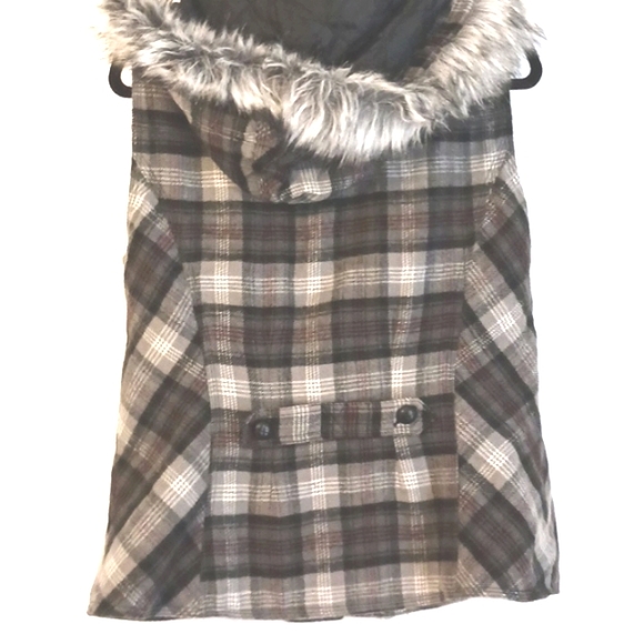 Sonoma "Life & Style" Plaid Vest with Detachable Faux Fur Trimmed Hood Size XL - Picture 4 of 7
